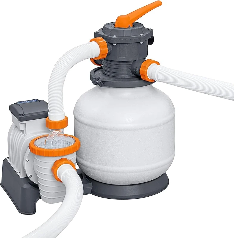 Bestway Power Steel 31 ft 4 in x 16 ft x 52 in Rectangular Metal Frame Above-Ground Pool Kit with 2,200 GPH Sand Filter, Ladder and Cover - Grey