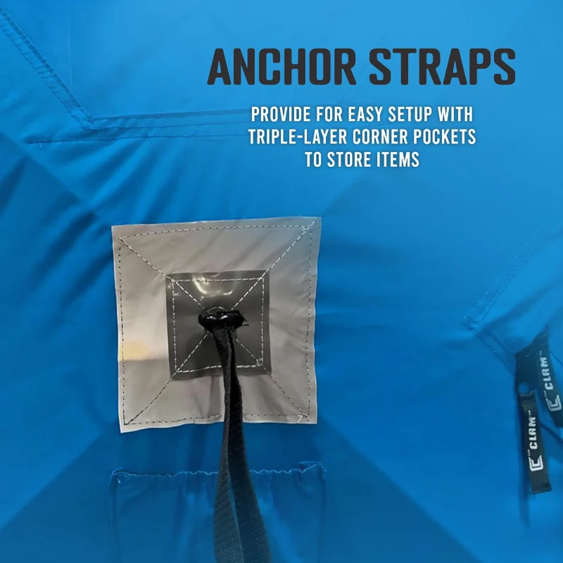 CLAM Double-Hub Portable Ice Fishing Thermal Shelter with Anchors, Tie Ropes and Carry Bag