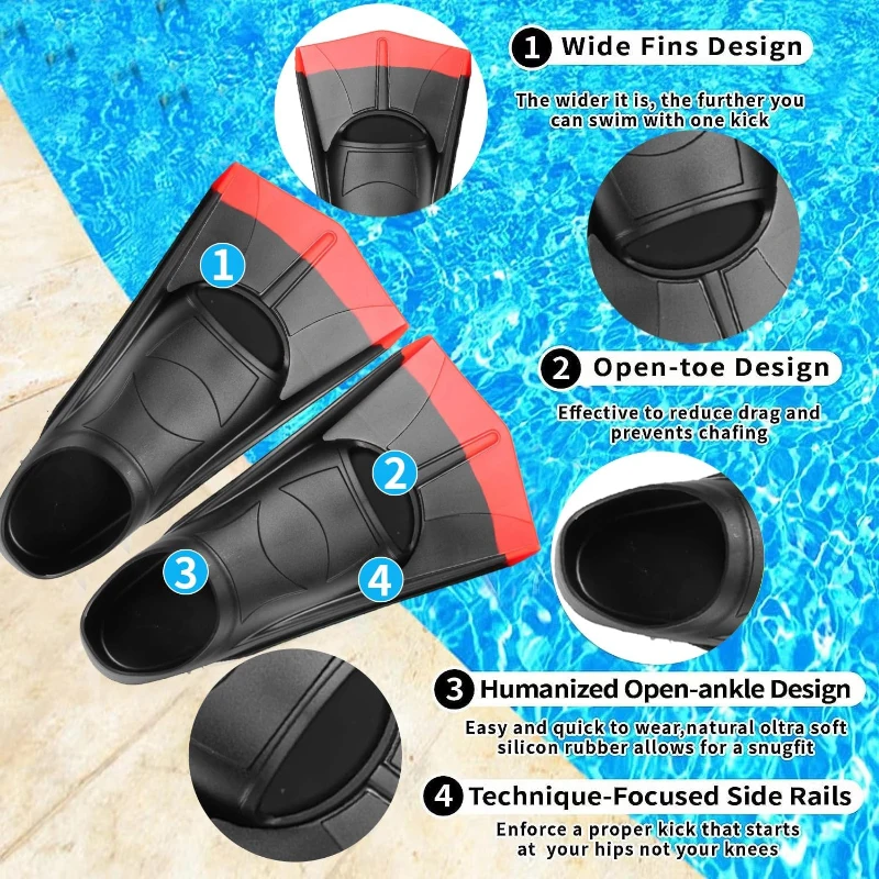 Kids Short Swim Fins – Comfortable Training Flippers for Lap Swimming, Boys & Girls Beginners