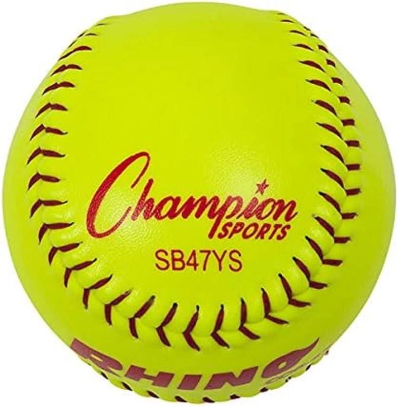 Champion Sports® 12"" NFHS-Approved Optic Yellow Syntex Softballs – Dozen, Raised Seams, .47 Polycore, Medium Compression