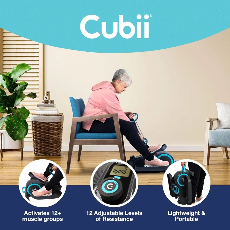 Cubii Total Body - Under-Desk Seated Elliptical with Built-In Upper-Body Resistance Bands, 12 Resistance Levels, LCD Display, Whisper-Quiet