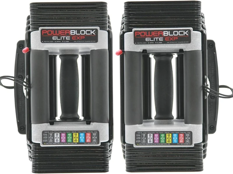 PowerBlock Elite EXP Stage 1 Adjustable Dumbbells — Pair 5–50 lb (Expandable), Durable Steel Construction, Compact All-in-One Strength System