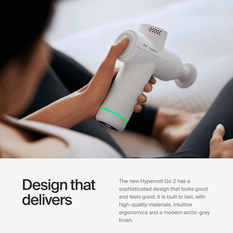 Hyperice Hypervolt Go 2 - Compact Handheld Percussion Massager, Arctic Grey - QuietGlide Tech, 3 Speeds, 2 Heads, Travel Friendly