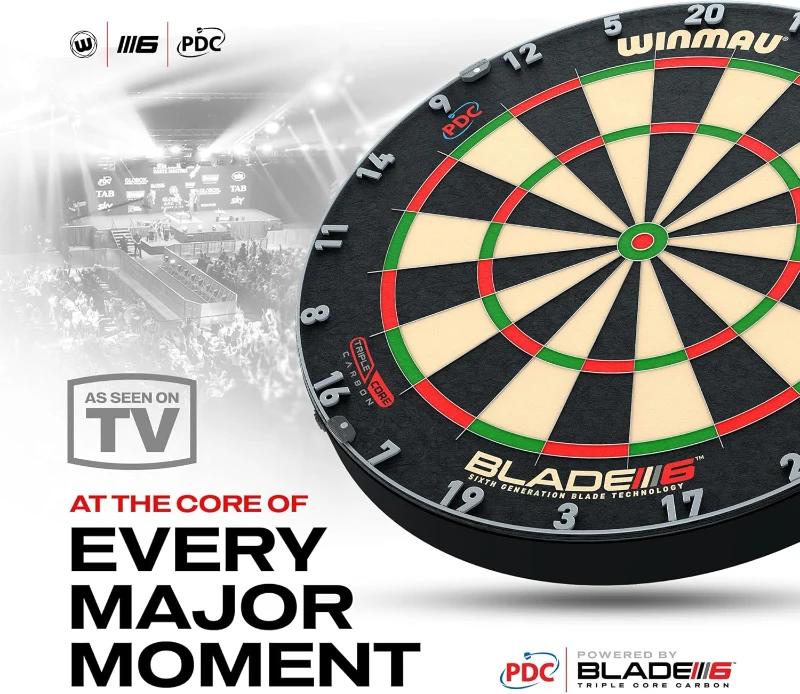WINMAU Blade 6 Triple Core Carbon Dartboard – PDC-Endorsed Professional Tournament Board with Rota-Lock & Spirit Level
