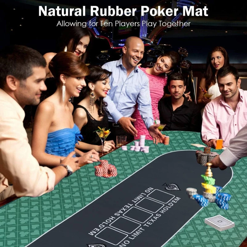 70 x 35 Inch Texas Hold'em Poker Mat — Portable Table Top with Premium Smooth Surface, Noise Reduction and Carrying Case for Professional Casino Play