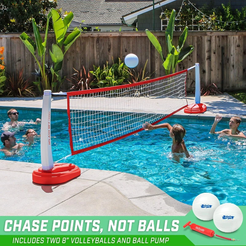 GoSports Splash Net PRO Pool Volleyball Set — Red, White or Blue, Includes 2 Water Volleyballs & Pump