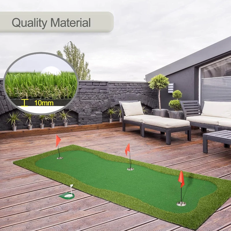 Chriiena Large Golf Putting Green Mat — Professional Indoor & Outdoor Practice Surface with Slope Pad and Movable Cups