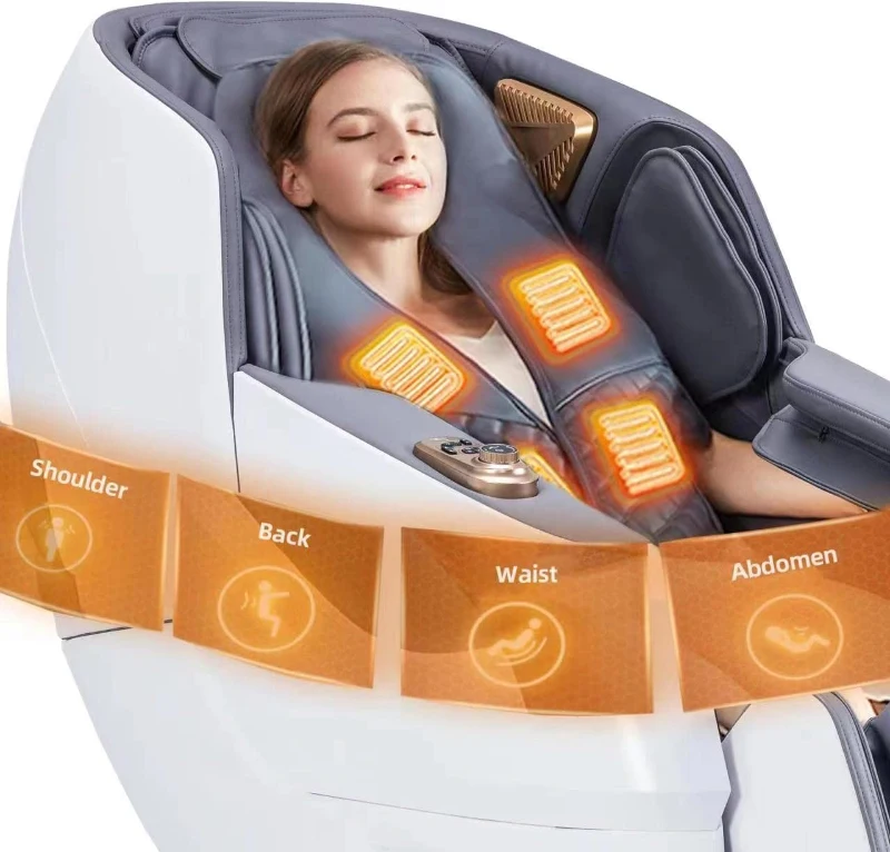 MassaMAX MT339 4D Full-Body Shiatsu Massage Chair Recliner with Electric Extendable Footrest, Zero Gravity, SL-Track, Deep Yoga Stretch, 15 Modes, AI Voice & Foot Rollers (White)