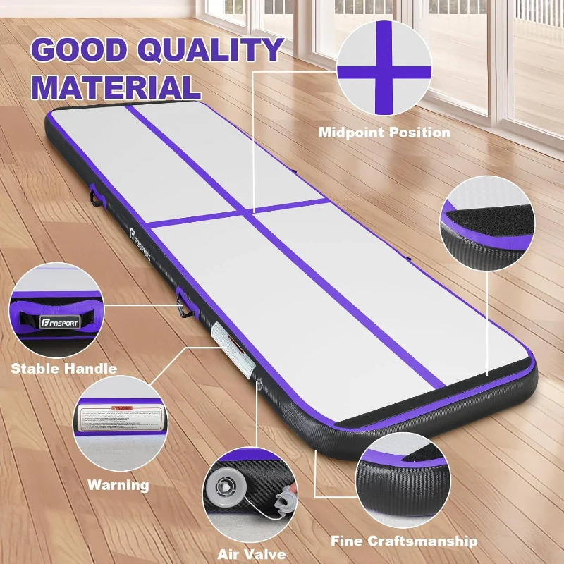 FBSPORT Inflatable Air Gymnastics Track – 20ft, 4/8-inch Thick Inflatable Training Mat with Electric Pump for Home, Club and Professional Use