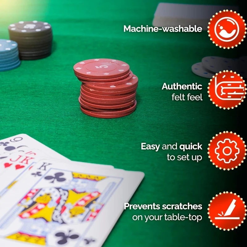 Felt Game Table Cover — Elastic Fitted Green Top for 58–64"" Round Tables, Ideal for Poker, Mahjong, Dominoes, Bridge