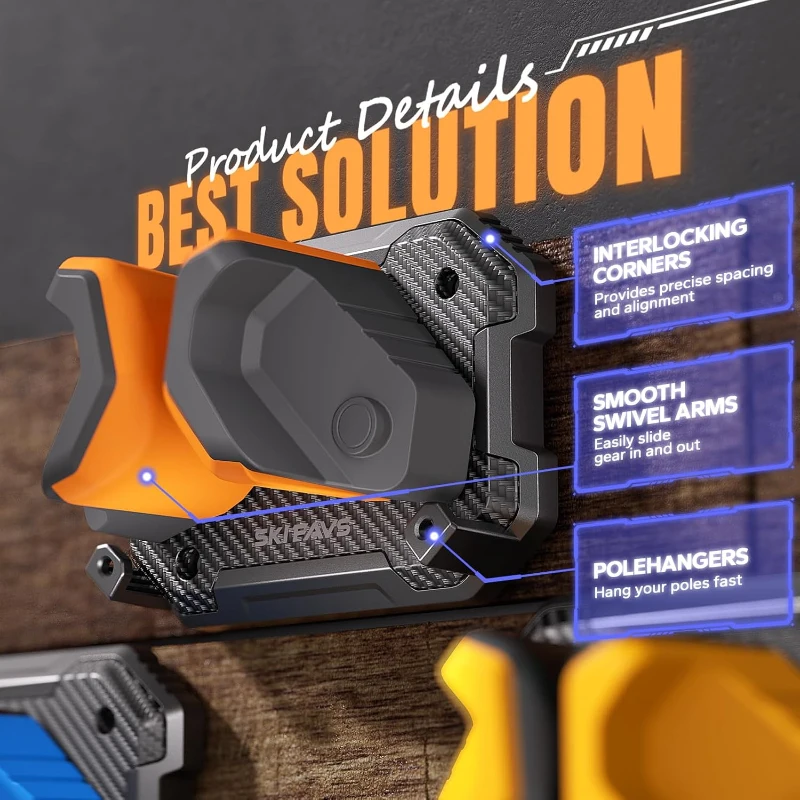 Universal Ski & Snowboard Wall Rack – Garage Mount Holders for Damage-Free, Space-Saving Winter Gear Organization