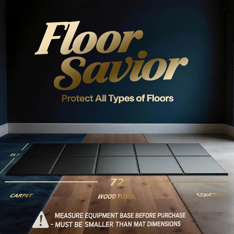 Foldable Treadmill Walking Pad Mat for Carpet & Hardwood, 72"" x 35.5"" 6mm Thick High-Density Exercise Mat — Large, Anti-Slip, Noise-Reducing