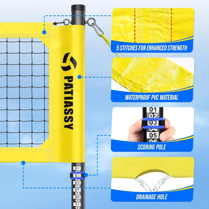 Patiassy Heavy-Duty Portable Volleyball Net — Adjustable Aluminum Poles, Winch Tension System, PU Ball & 1680D Carry Bag