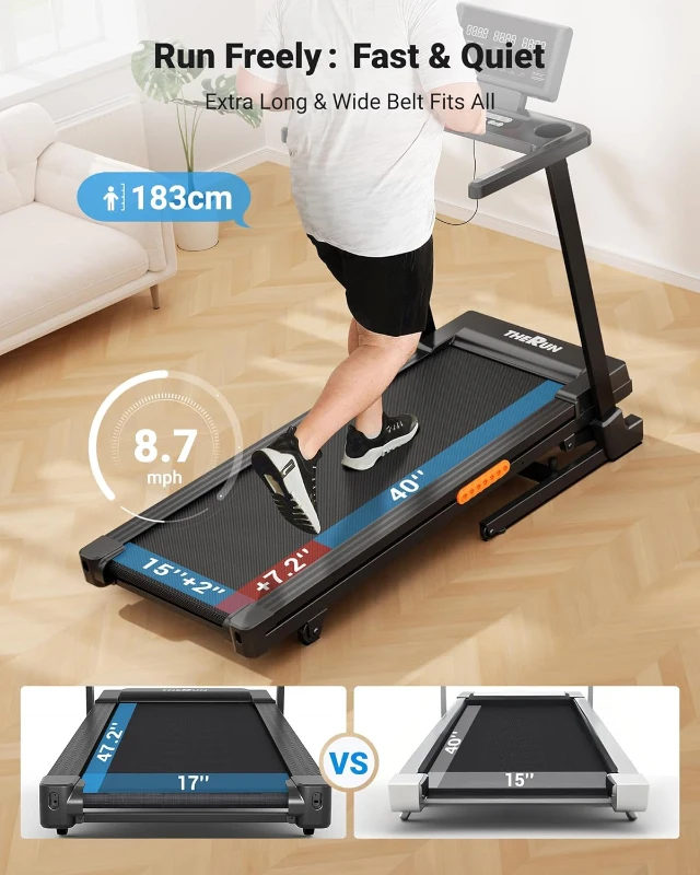 THERUN 3.0 HP Foldable Incline Treadmill for Home — Brushless Motor, Auto 12-Level Incline, 300 lb Capacity, Quiet Operation