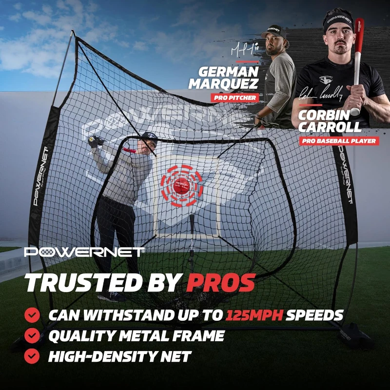 PowerNet 7'x7' Practice Net for Baseball & Softball with Accessories — Portable Batting/Pitching Net, Weighted Ball & Carry Bag