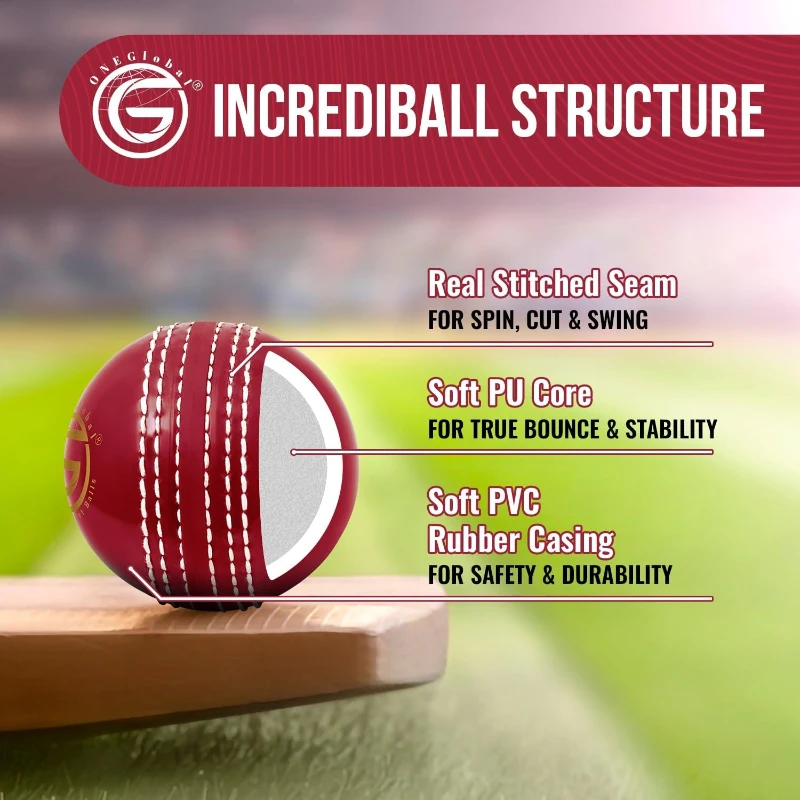ONEGlobal Incrediball — Soft Rubber Cricket Training Ball with Stitched Seam & Core (Indoor/Outdoor)