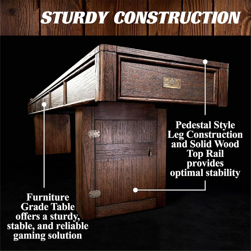 Barrington 12-Foot Rustic Shuffleboard Table with Cabinets - Classic Arcade Collection with Puck Sets, Preassembled Playfield