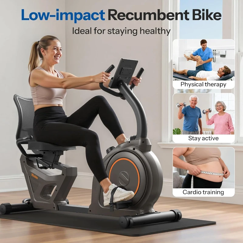 Niceday Heavy-Duty Recumbent Exercise Bike for Home – Magnetic Resistance, Smart App Compatible, LCD Monitor, Heart-Rate Handles, 400lbs Capacity