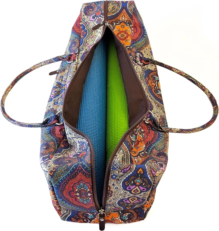 Kindfolk Patterned Canvas Yoga Mat Duffle Bag with Zippered Pocket — Mat Carrier