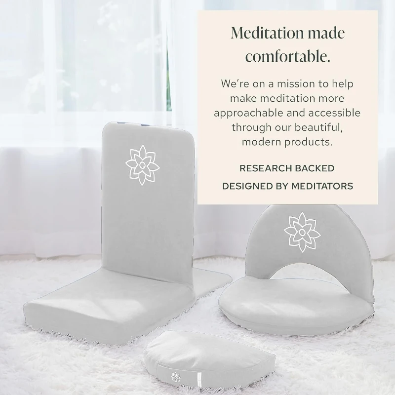 Mindful Modern Folding Pro Meditation Chair - Adjustable Seat with Back Support and Half-Moon Buckwheat Cushion, Comfortable Floor Chair for Mindfulness