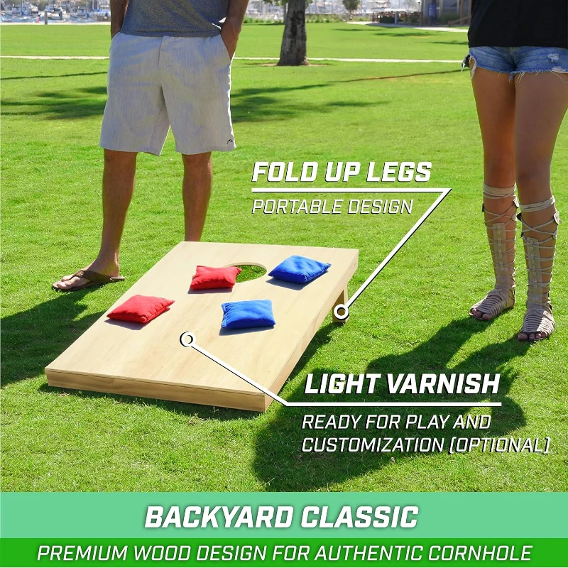 GoSports Solid Wood Premium Cornhole Set — Choose 4 x 2 ft or 3 x 2 ft Boards — Includes Set of 8 Regulation Toss Bags