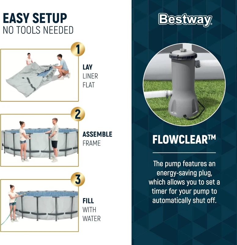 Bestway Steel Pro MAX 14' x 42"" Round Above-Ground Pool Set — Metal Frame Family Pool with Filter Pump, Ladder & Cover, Gray