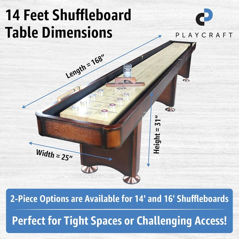 Playcraft Georgetown Shuffleboard Table with Storage Cabinet, Abacus, 8 Pucks, Brush & USA-Made Wax — Hand-Stained Burnished Finish