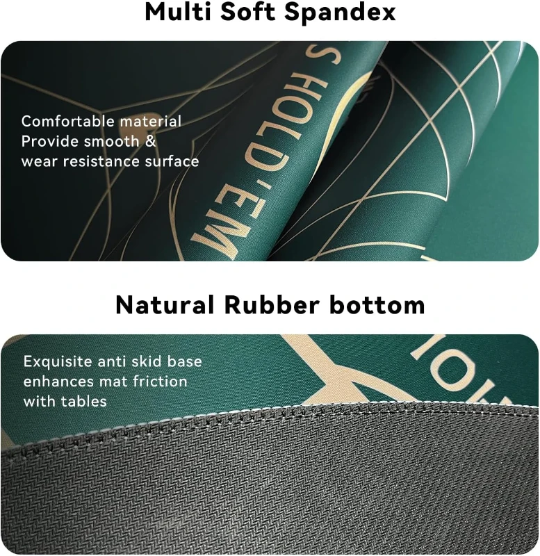 YUZPKRSI 47-Inch Round Poker Mat — Green & Gold Casino-Style Table Top, Durable Sewn Edges, Portable Rubber Poker Surface with Carrying Bag