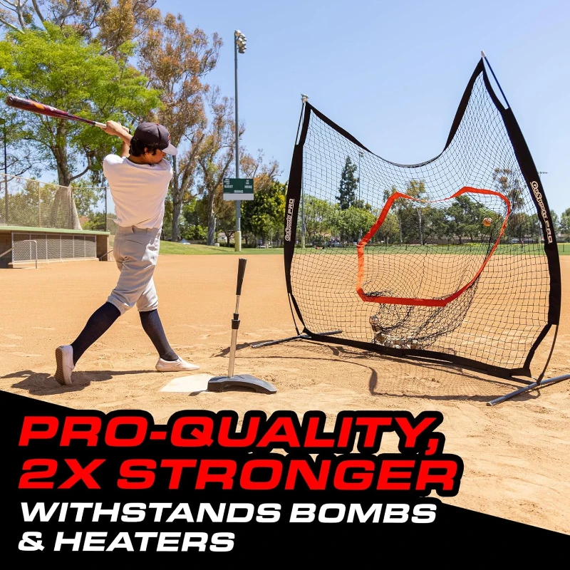 GoSports 7' x 7' Baseball & Softball Net — Red, Black or PRO Version with Bow Frame, Carry Bag & Strike Zone (All Skill Levels)