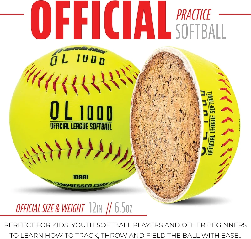 Franklin Sports OL1000 Fastpitch Practice Softballs - 12"" Official Optic Yellow, Regulation Size & Weight - 12-Pack