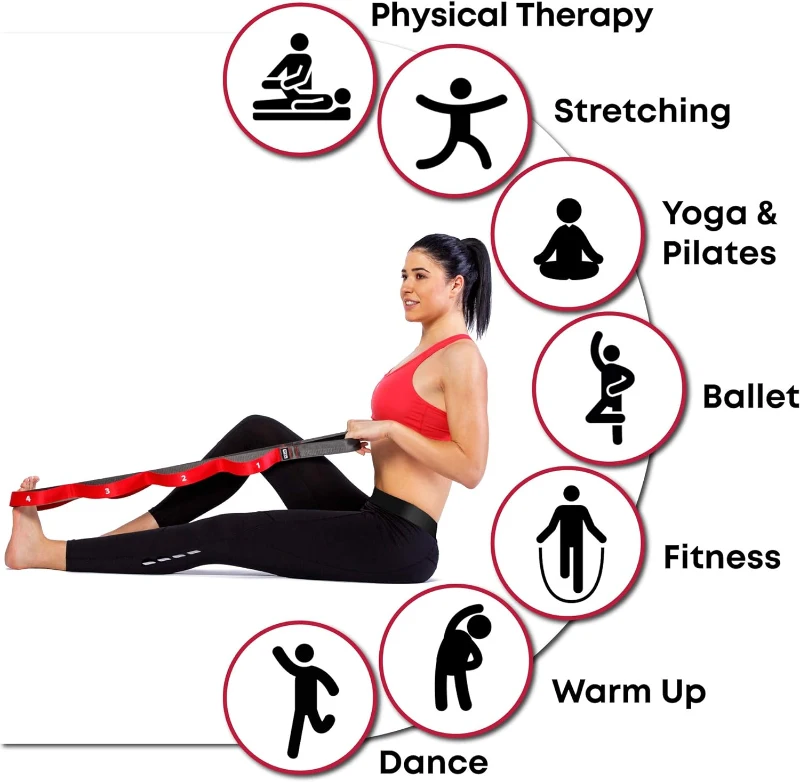 Non-Elastic Stretching Strap with Loops – Stretch Band for Physical Therapy & Yoga (Fascia, Hamstring & Leg Stretcher Belt)