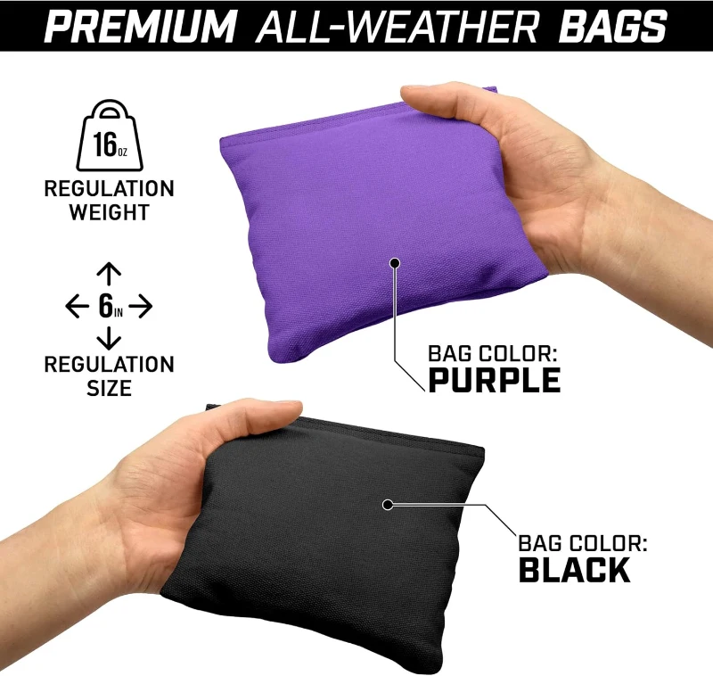 GoSports 4 ft x 2 ft Regulation Wooden Cornhole Set — Light Brown Finish — Includes Carrying Case and Black & Purple Bean Bags