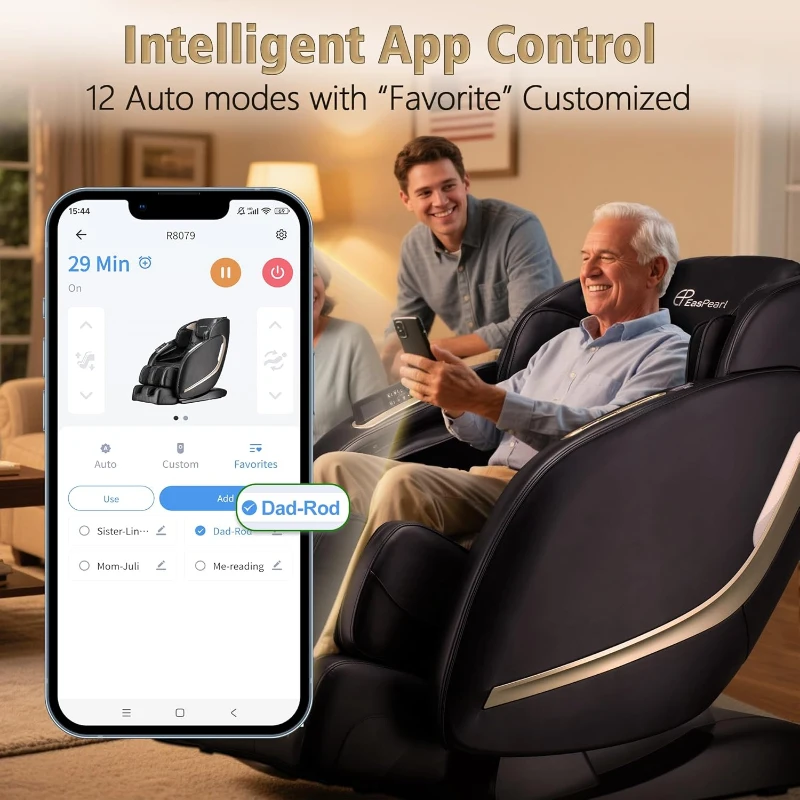 EASPEARL 2025 Full-Body SL-Track Massage Chair — Zero Gravity with Heat, App Control, Airbags, Bluetooth Speaker, 12 Auto Modes, 3-Row Foot Rollers, Body Scan (Black)