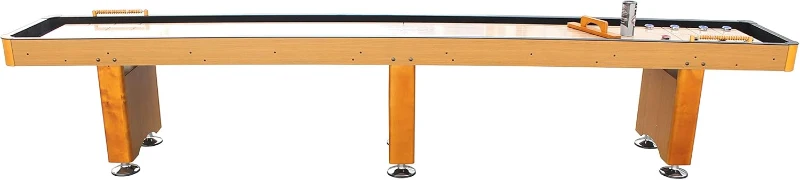 Playcraft Woodbridge Premium Shuffleboard Table with Cabinet Storage — Game Package with Abacus, 8 Pucks, Brush & USA Wax — Pro Climate Adjustment System