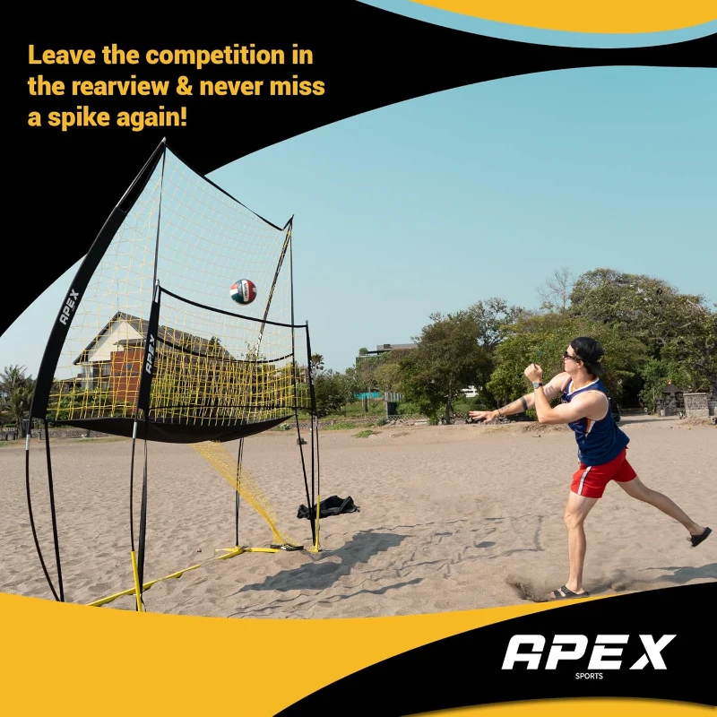 Apex Sports Volleyball Training System — Sturdy, Adjustable & Portable Net for Improving Accuracy, Timing and Technique — Easy Assembly for Indoor/Outdoor Practice