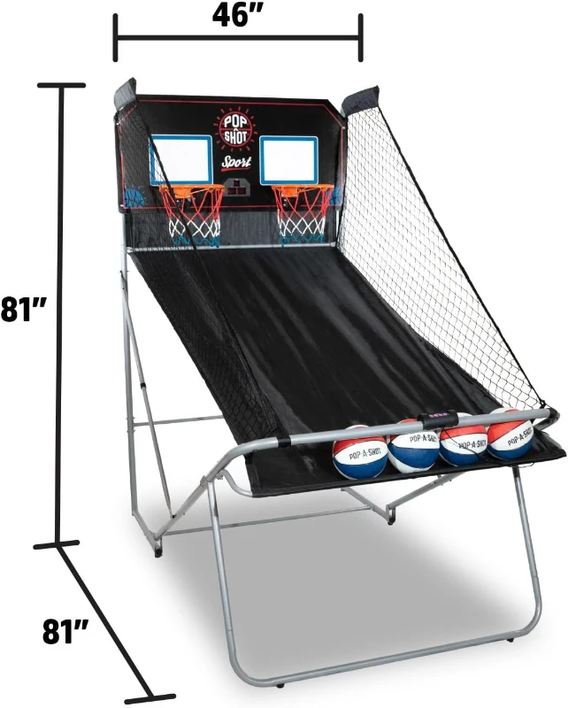 Pop-A-Shot Dual Shot Sport — Foldable Home Arcade Basketball Game with Paddle Scoring, 10 Game Modes, 4 Balls