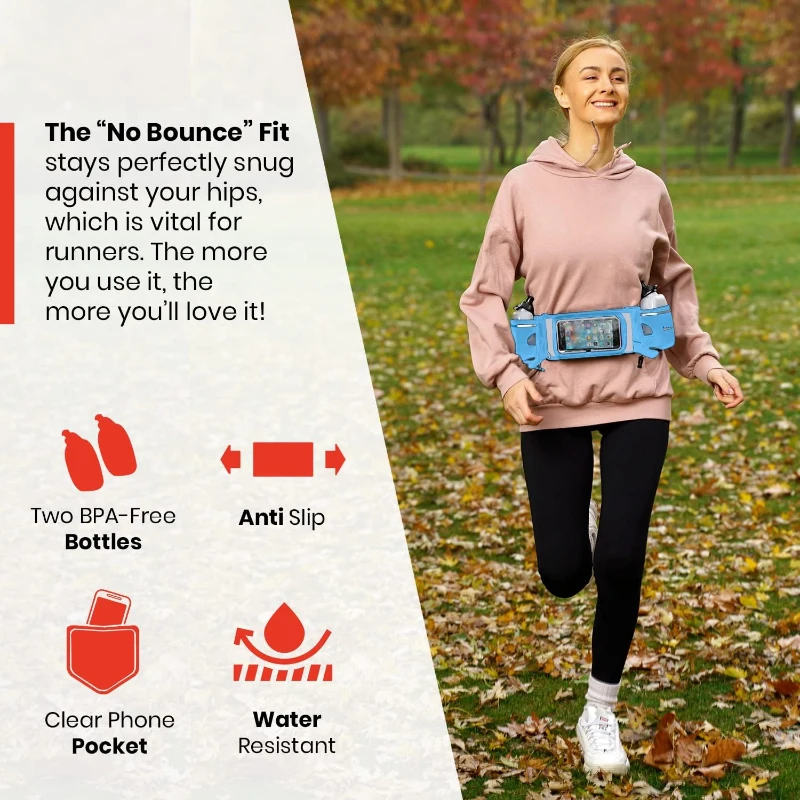 No.1 Hydration Belt by Runtasty - Performance Running Fuel Belt w/2 BPA-Free 10 oz Bottles, Tilt-Up Touchscreen Pocket, Fits All iPhones, Runners Ebook & Anti-Bounce Fit