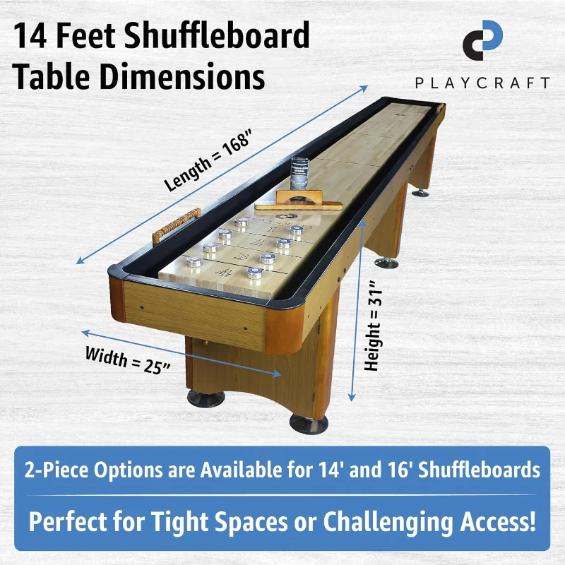 Playcraft Woodbridge Premium Shuffleboard Table with Cabinet Storage — Game Package with Abacus, 8 Pucks, Brush & USA Wax — Pro Climate Adjustment System
