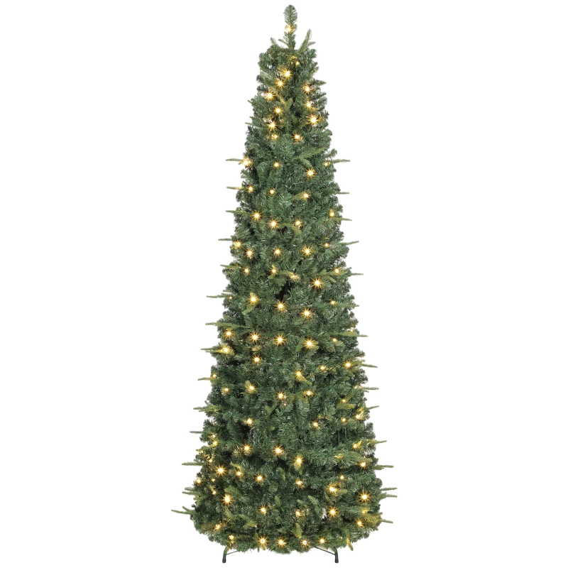 HOMCOM 7 ft Prelit Pop Up Christmas Tree, Collapsible Artificial Xmas Tree with Metal Stand for Holiday Decor, Green