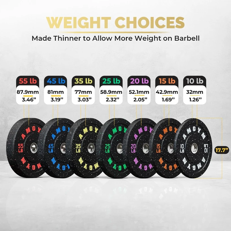 AMGYM 260 lb Bumper Plate Set — 2-Inch Olympic Rubber Weight Plates (Color-Coded), Durable Choice for Home/Pro Strength Training