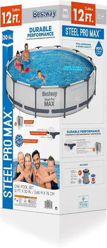 Bestway Steel Pro MAX 12 ft x 30 in Round Metal-Frame Above-Ground Pool Set — Includes 330 GPH Filter Pump