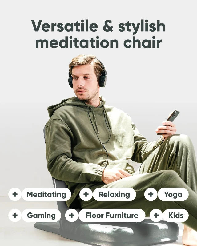 Mindful Modern Folding Pro Meditation Chair - Adjustable Floor Seat with Back Support and Half-Moon Buckwheat Cushion, Comfortable Mindfulness Living Room Chair