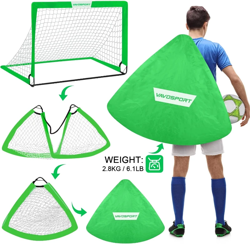 VAVOSPORT 2-Pack 4'x3' Portable Kids Soccer Goal Set — Foldable Training Nets with Ball, Pump, Cones & Carry Bag