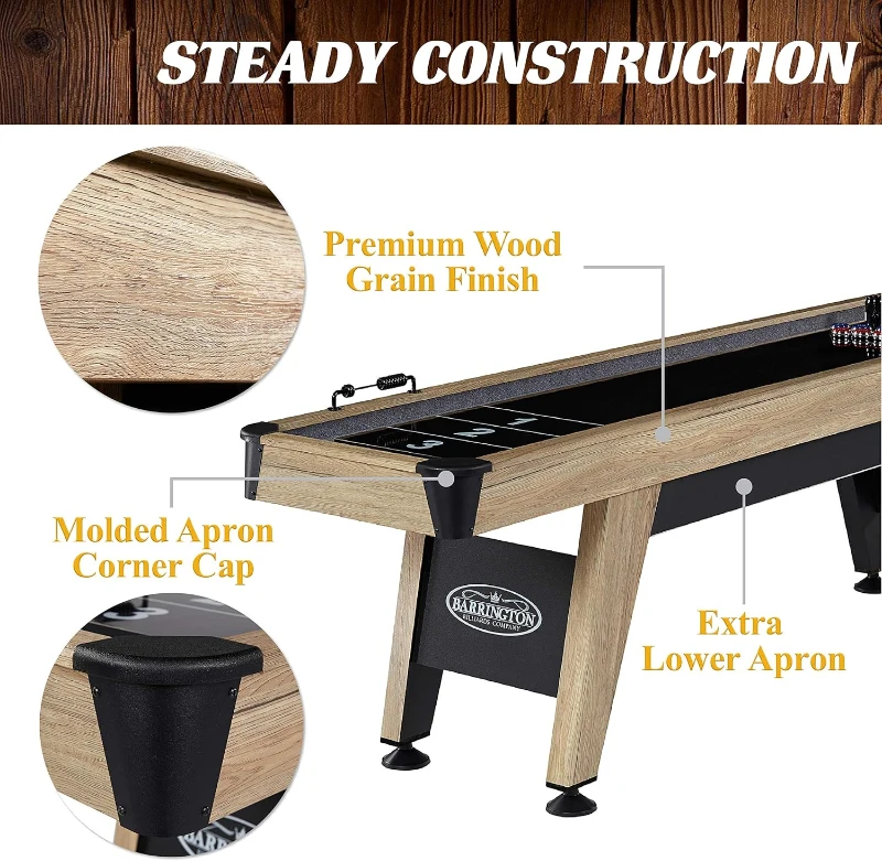 Barrington 9-ft Modern Industrial Shuffleboard Table — Compact, Durable with Accessories