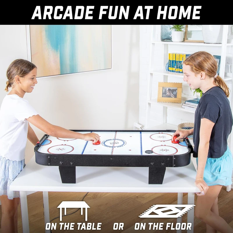 GoSports 40"" Tabletop Air Hockey — Black, Kids & Family Game with AC Adapter, Pushers and Pucks