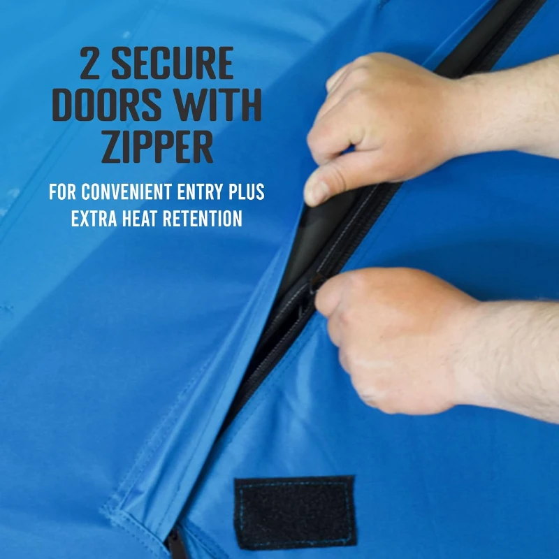 CLAM Double-Hub Portable Ice Fishing Thermal Shelter with Anchors, Tie Ropes and Carry Bag