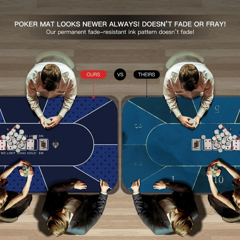 YUZPKRSI 94 x 47 Inch Poker Mat with Reinforced Sewn Edges - 10 Player Texas Hold'em Rubber Table Top, Foldable Portable Topper with Carry Bag for Poker & Blackjack