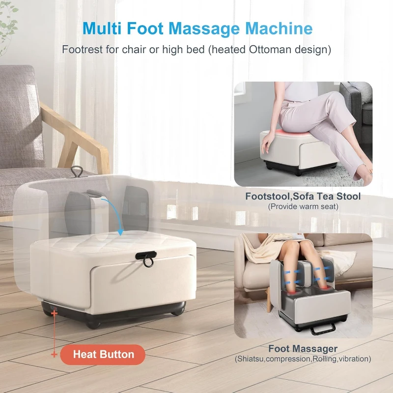 COMFIER 2-in-1 Shiatsu Foot & Calf Massager with Foldable Foot Rest, App Control, Heated Therapy for Foot Pain Relief — Gifts for Men & Women