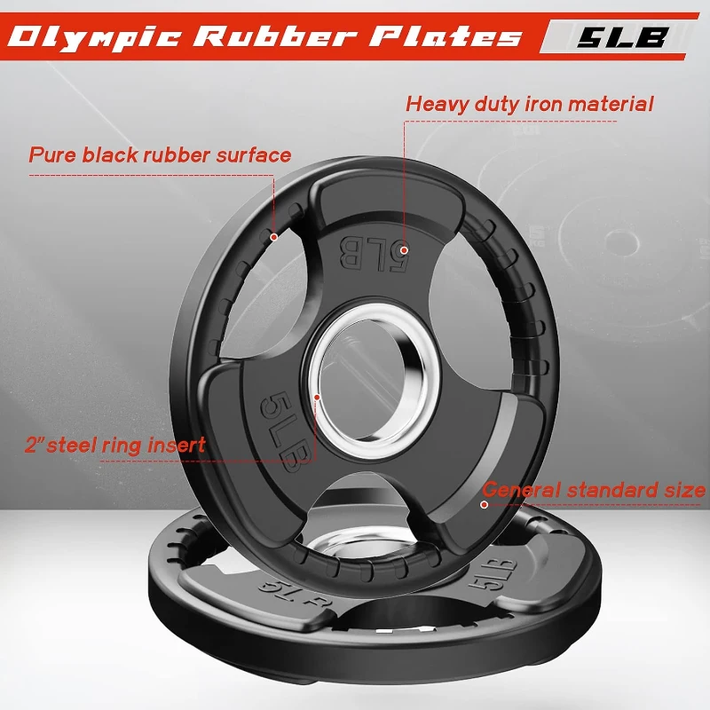 RitFit Olympic 2-Inch Rubber Grip Weight Plates for Barbells — Single, Pair & Sets (2.5/5/10/25/35/45 lb)