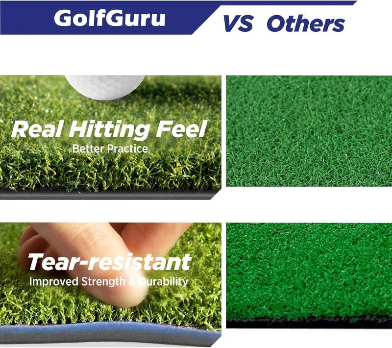 Golfguru Dense Elite Hitting Mat (5'x4' or 5'x5') — Heavy-Duty Practice Turf with 10 Balls & 9 Tees, Durable Backyard/Indoor Training Mat